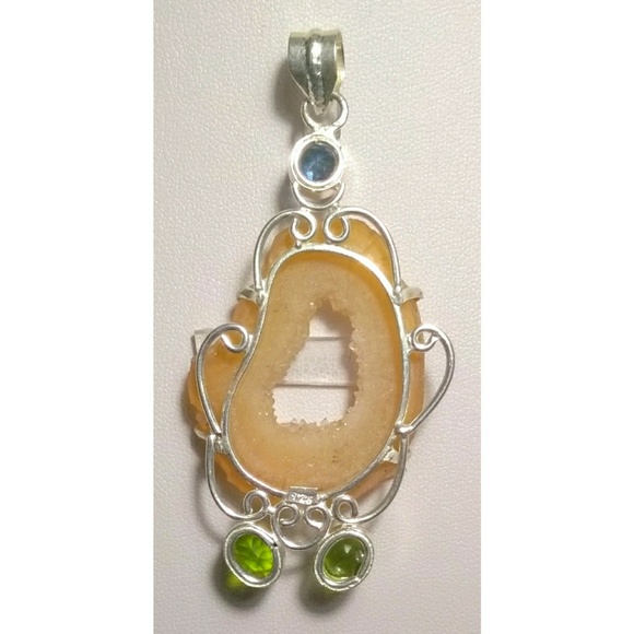 Sterling Silver Gemstone, Geode Large Pendant - Picture 2 of 8